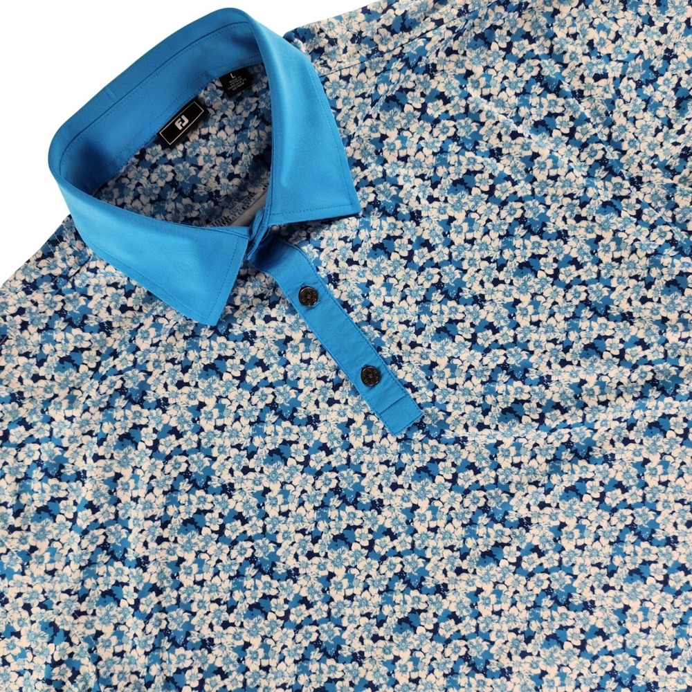 FootJoy Golf Polo Shirt Mens Large Blue Floral Performance Stretch Polyester